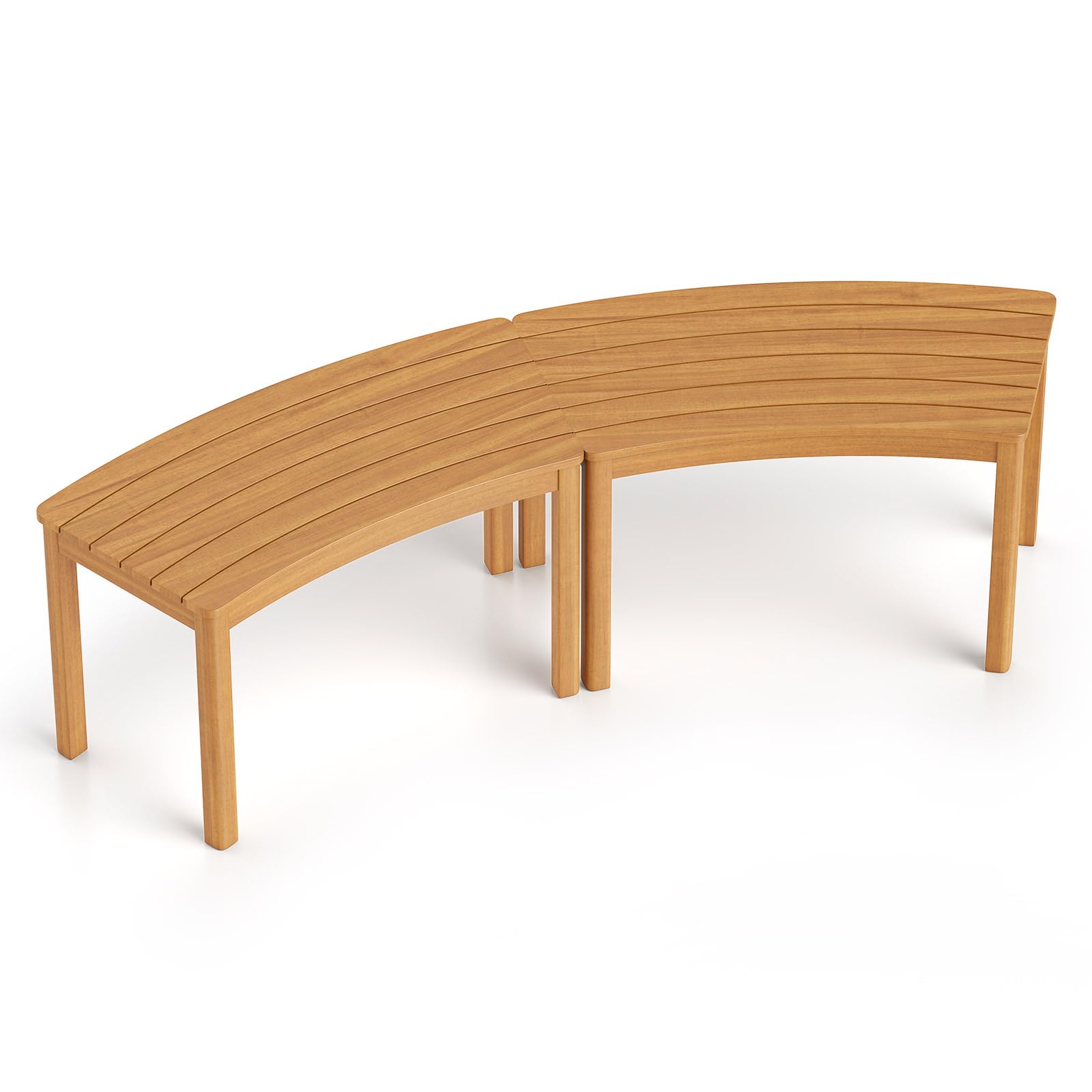 Tangkula Acacia Wood Outdoor Curved Bench Set